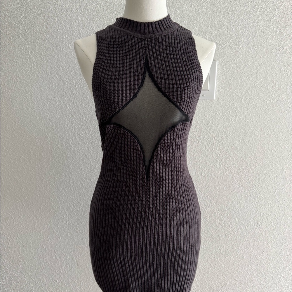 EGO Black Sleeveless Ribbed Bodycon Dress with Sheer Star Cutout